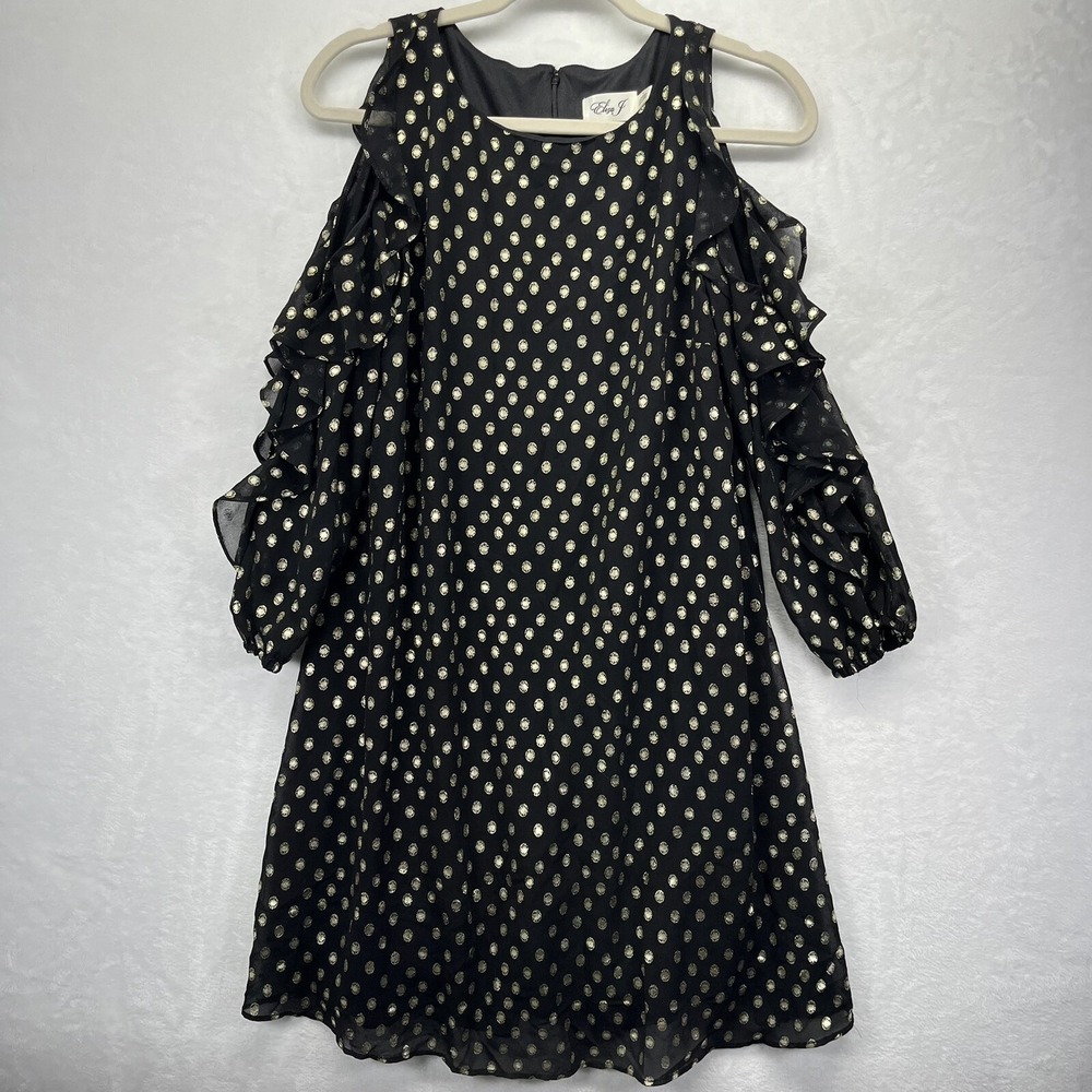 Eliza J Cold Shoulder Ruffle Sleeve Polka Dot Dress Women's Size 6 NEW